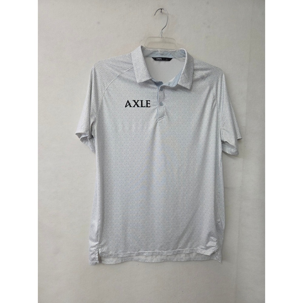 UNRL Performance Polo Mens Large Light Blue Geometric AXLE Logo Athletic Fit